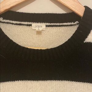 J. Crew Black and Cream Striped Crewneck Sweater